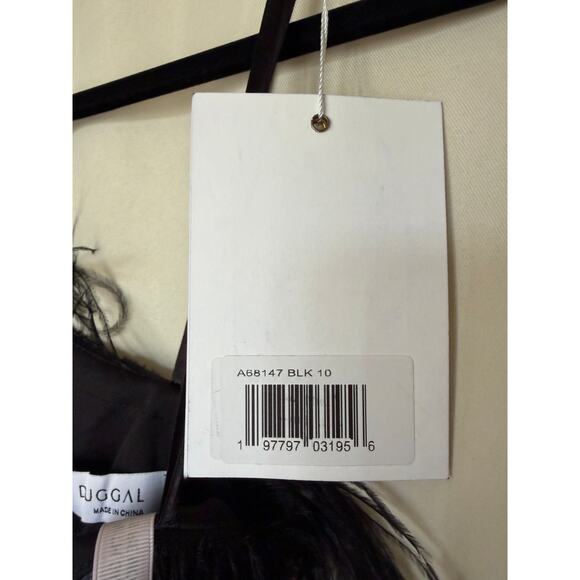 Mac Duggal 68147 One Shoulder Draped Length Dress Feather Trim Black Size 10 NWT - Picture 13 of 16